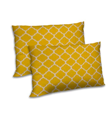 Product Cover RADANYA Damask Printed Satin Pillow Cover Set Rectangular Throw Cushion Case - Yellow & White,12x18 Inch