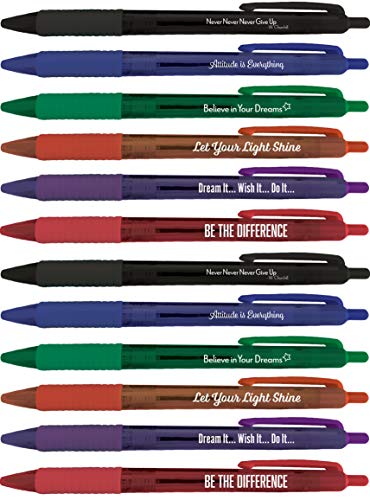 Product Cover Greeting Pen Translucent 12 Pen Set with Motivational/Inspirational Quotes, 6 Designs 46006