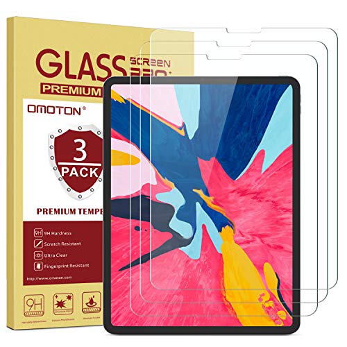 Product Cover OMOTON [3-Pack] Screen Protector for iPad Pro 11 [Work with Face ID & Apple Pencil] - Tempered Glass/High Definition/9 Hardness