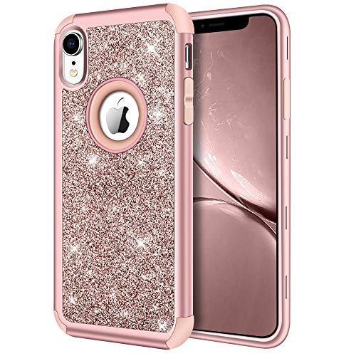 Product Cover iPhone XR Case, Hython Heavy Duty Full-body Defender Protective Case Bling Glitter Sparkle Hard Shell Armor High Impact Hybrid Shockproof Silicone Rubber Bumper Cover for iPhone XR 6.1-Inch, Rose Gold