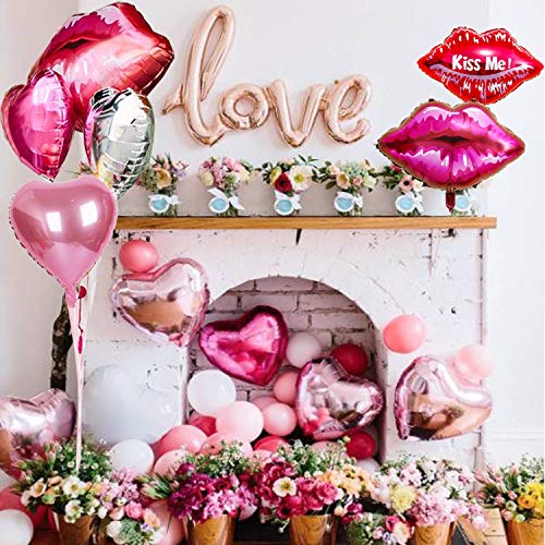 Product Cover Valentine's Day Champagne Bar Party Decorations Love Balloon Set -LOVE Foil balloon,Lip Balloons, Heart Foil Balloons, Latex balloons, Gift Idea and Supplies for Mimosa Bar/Bachelorette/Wedding/bubbly bar Décor