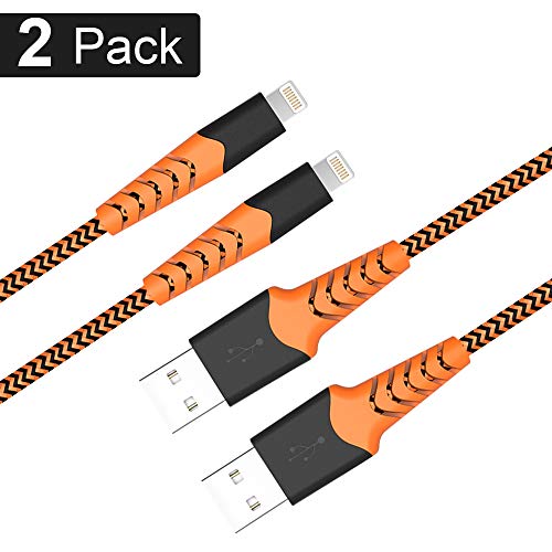 Product Cover Aoshitai 2 Pack 3FT Charger Cable Nylon Braided Charging Cable Compatible Phone X/8/8Plus/7/7Plus/6/6Plus/6S/6Splus pad Pod and More - Orange