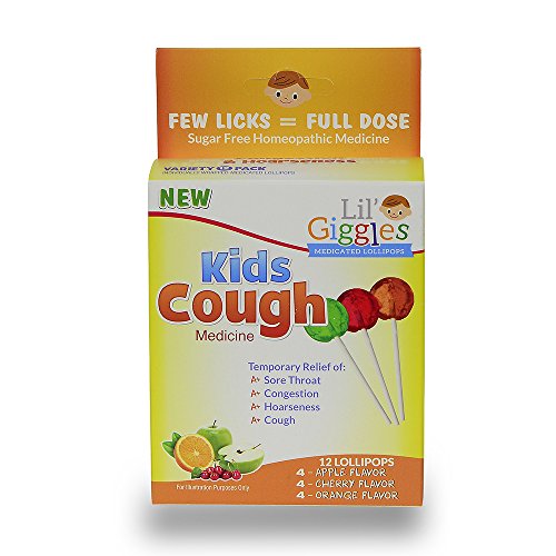 Product Cover Lil' Giggles Kid's Medicated Lollipops for Cough - for Children's Persistent and Chesty Coughs. Homeopathic Remedy. The Medicine Kid's Will Love to take. 12 CT