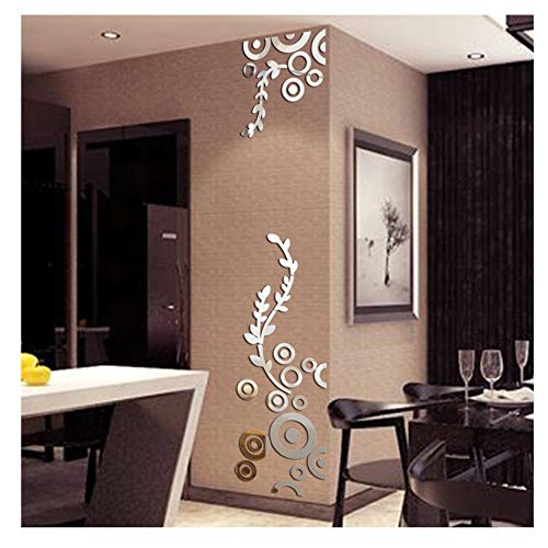 Product Cover Wall Sticker Home Decor, 3D Creative Circle Ring Acrylic Mirror Wall Stickers Decals Mural Art Room Decoration (Silver, as Shown)