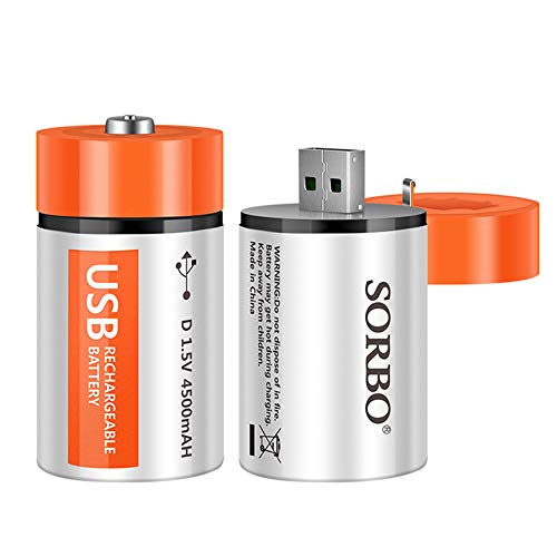 Product Cover D Cell Batteries - USB Rechargeable Lithium D Batteries - 1.5V / 4500mAh (2-Pack) - Not NI-MH/NI-CD/Alkaline Batteries - ECO-Friendly & Recyclable - No Memory Effect
