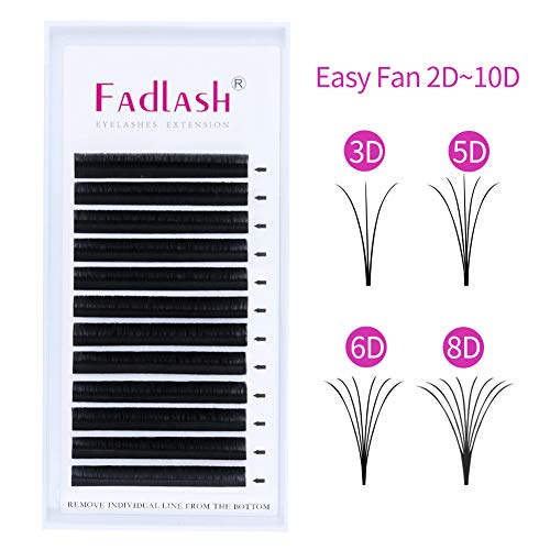 Product Cover Easy Fan Volume Lashes 8~20mm D Curl Volume Eyelash Extensions 5D 6D 7D 8D 10D Faux Mink Rapid Blooming Lash Extensions 0.07mm by FADLASH (0.07-D,18mm)