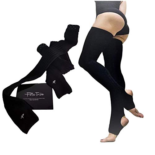 Product Cover High Thigh Leg Warmers for Women. Warm Up High Socks- Yoga, Pole Dance. Non-Slip Black (High Thigh Medium)