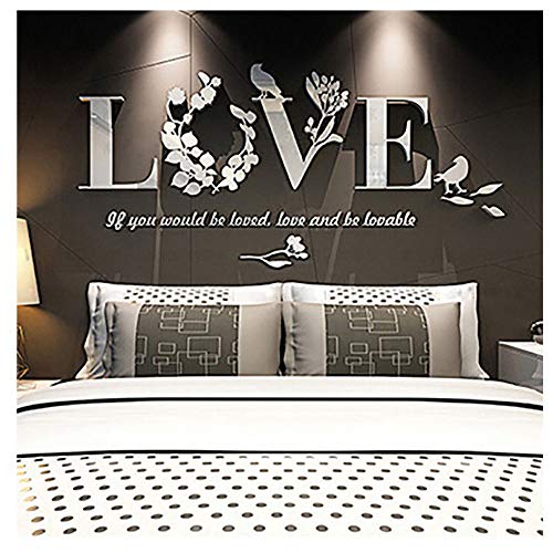 Product Cover Wociaosmd-Wall Sticker, Removable 3D Leaf Love Mirror Wall Sticker Art Vinyl Decals Bedroom Decor (White)