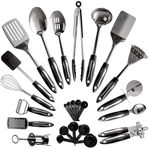 Product Cover 25-Piece Stainless Steel Kitchen Utensil Set | Non-Stick Cooking Gadgets and Tools Kit | Durable Dishwasher-Safe Cookware Set | Kitchenware Gift Idea, Best New Apartment Essentials