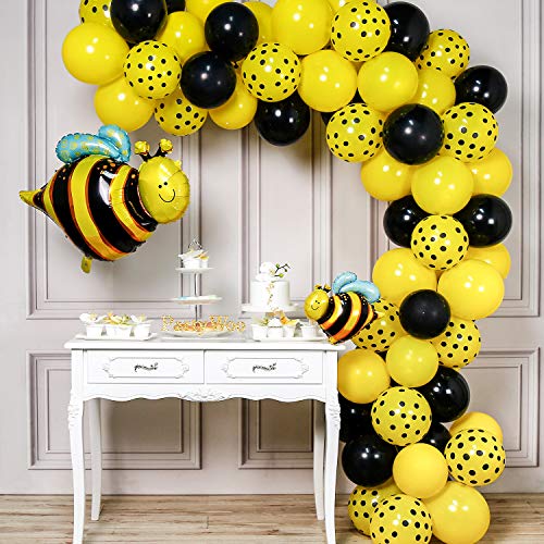 Product Cover PartyWoo Bee Balloons, 72 pcs Yellow Balloons Yellow Polka Dot Balloons Black Balloons and Bee Foil Balloon, Bee Decorations for Bee Party, Bee Baby Shower, Bee Birthday Party, Mom to Bee Shower