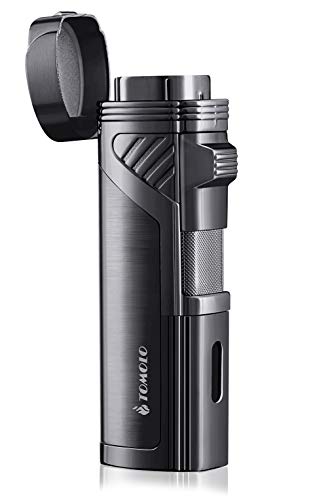 Product Cover TOMOLO Torch Lighter Quadruple 4 Jet Flame Refillable Butane Cigar Lighter with Cigar Punch,Gift Box(Gunmetal)