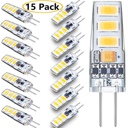 Product Cover G4 LED Bulb,Bi-Pin LED Light Bulbs 6×5730 SMD 3000K Warm White 130 Lumens 20W Halogen Bulb Equivalent Silicone Coated Shatterproof AC/DC 12V,Pack of 15