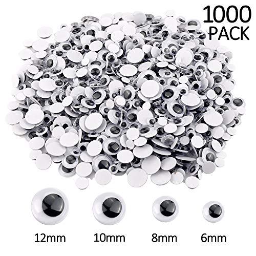 Product Cover Upins 1000 Pcs Black Wiggle Googly Eyes with Self-Adhesive, 6mm 8mm 10 mm 12mm Mixed Packaging
