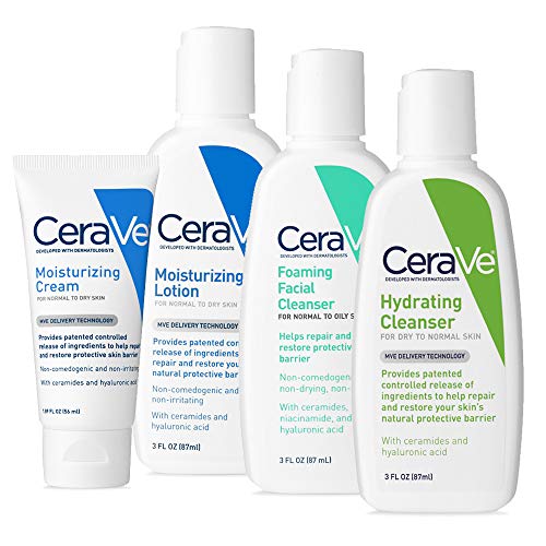 Product Cover CeraVe Travel Size Toiletries Skin Care Set | Contains CeraVe Moisturizing Cream, Lotion, Foaming Face Wash, and Hydrating Face Wash | Fragrance Free