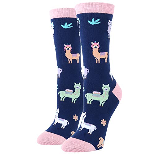 Product Cover Women's Novelty Crazy Llama Crew Socks Funny Cute Alpaca Socks for Girls