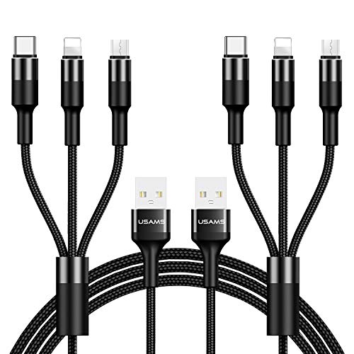 Product Cover [2 Pack] Multi Charging Cable, YOUSAMS 3 in 1 Nylon Braided Multi USB Charger Fast Charging Cord Compatible with Most Smart Phones & Pads - 5ft/ Black