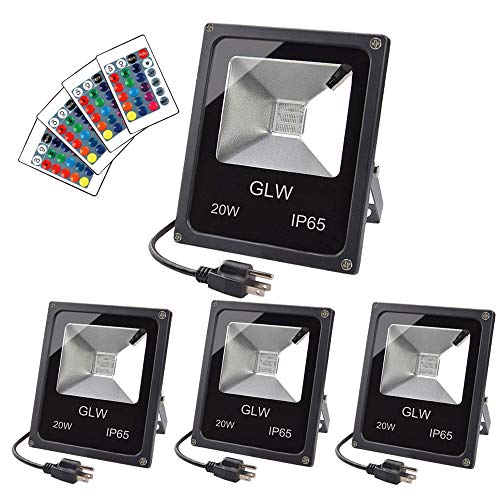 Product Cover GLW 20W RGB LED Flood Lights,Color Changing Floodlight with Remote Control,Waterproof Outdoor Landscape Lighting,16 Colors 4 Mode Dimmable Wall Washer Light,Stage Lighting for Garden,Yard (4 Pack)