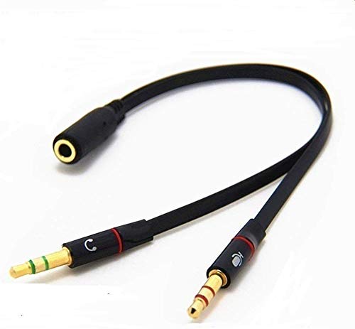 Product Cover Finaux Gold Plated 2 Male to 1 Female 3.5mm Headphone Earphone Mic Audio Y Splitter Cable Cord Wire for PC Laptop - Black