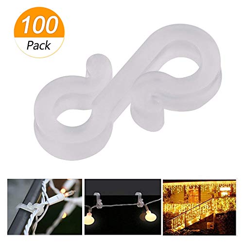 Product Cover Meetory Christmas Mini Gutter Hang Hooks Weatherproof Plastic S Clip Hooks for Xmas Decoration Outside String Lights (100)