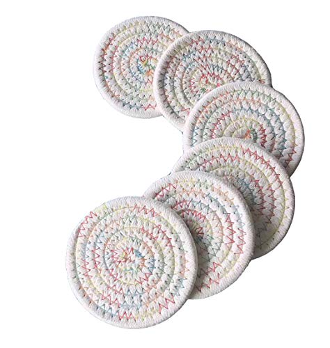 Product Cover 6x Braided Coaster For Drink Dining Table Absorbent Woven Coasters Set Living Room Office Colorful (Round)