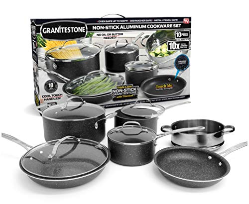 Product Cover GRANITESTONE 2228 10-Piece Nonstick Cookware Set, Scratch-Resistant, Granite-coated Anodized Aluminum, Dishwasher-Safe, PFOA-Free As Seen On TV