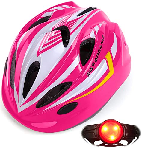 Product Cover KIDS Helmet - Adjustable from Toddler to Youth Size, Ages 3 To 7 - Durable Kid Bicycle Helmets with Fun Racing Design Boys and Girls will LOVE - CSPC Certified for Safety (K12-8LightWhitePink)