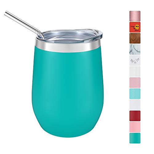 Product Cover Insulated Wine Tumbler with Lid and Straw, 12 oz Coffee Tea Mug, Rosato Bay Stainless Travel Cup, Mint