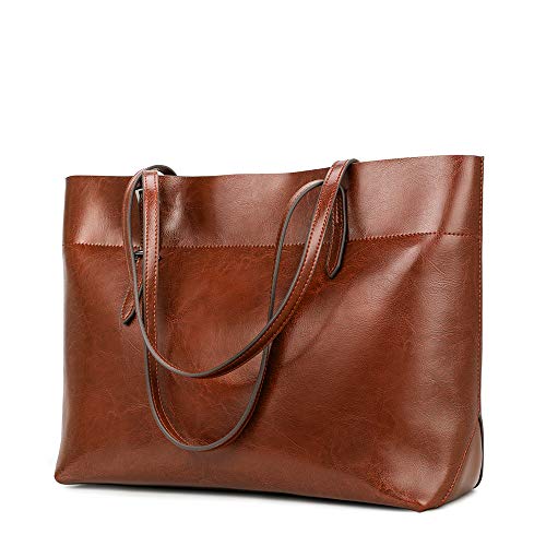 Product Cover Kattee Vintage Genuine Leather Tote Shoulder Bag for Women Satchel Handbag with Top Handles
