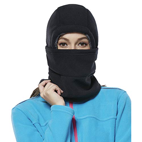 Product Cover Balaclava Fleece Hood for Women Kids Thick Ski Face Mask Cold Weather Winter Warmer Windproof Adjustable Neck Protective Cycling Running Black