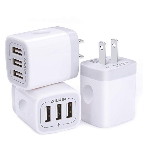 Product Cover Wall Charger, USB Charger Adapter, Ailkin 3.1A/3Pack Muti Port Fast Charging Station Power Charge Base Block Plug Replacement for iPhone 11Pro Max/X/8/7 Plus, Samsung S9/S8/S7, Kindle Fire USB Plug