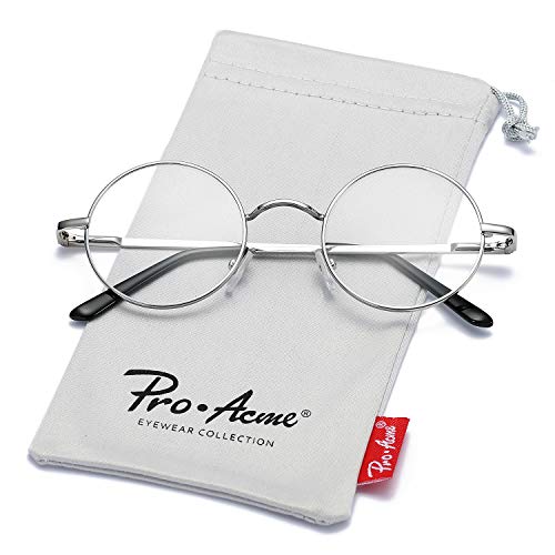 Product Cover Pro Acme Non Prescription Clear Lens Glasses Retro Small Round Metal Frame