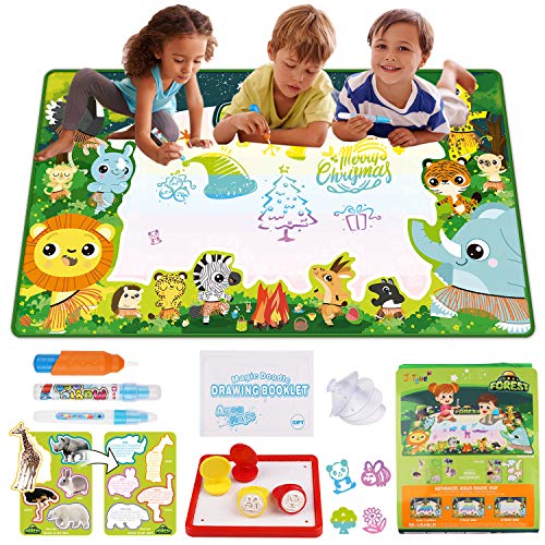 Product Cover JVIGUE Water Doodle Mat - Large Magic Doodle Board Kids Toys Coloring Painting Educational Drawing Mats Xmas Gift for Toddlers Boys Girls Age 1 2 3 4 5 6 Year Old, 39.5