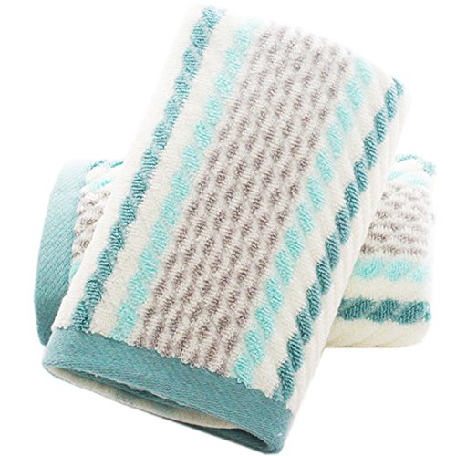 Product Cover Pidada Hand Towels Set of 2 Striped Pattern 100% Cotton Super Soft Highly Absorbent Hand Towel for Bathroom 13 x 28 Inch (Green)