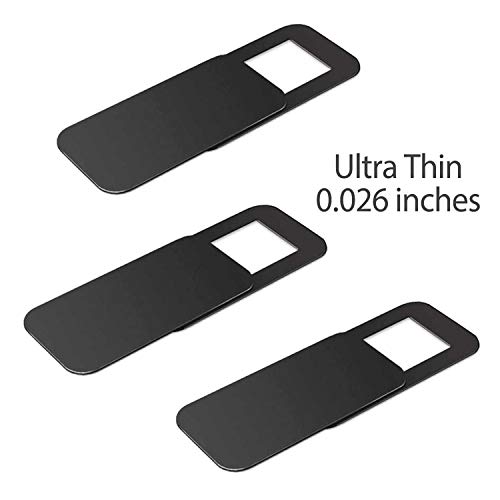 Product Cover T10 Laptop Camera Cover [3 Pack], 0.03 inches Super Slim Slide Webcam Cover for Computer, iMac, MacBook Pro, Cell Phone, Web Cam Security Cover Protect Your Privacy, Camera Blocker - Black