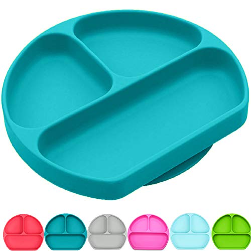 Product Cover Silikong Suction Plate for Toddlers | BPA Free | Microwave, Dishwasher and Oven Safe | Fits Most Highchair Trays | Stay Put Divided Baby Feeding Bowls and Dishes for Kids and Infants