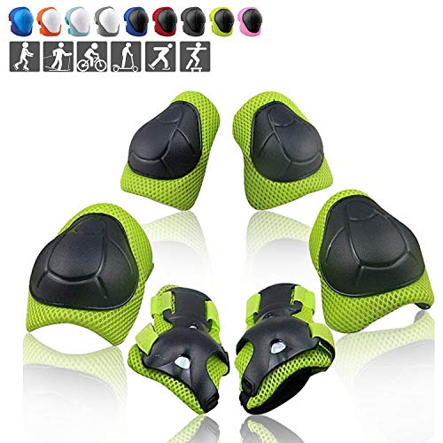 Product Cover Wemfg Kids Protective Gear Set Knee Pads for Kids 3-8 Years Toddler Knee and Elbow Pads with Wrist Guards 3 in 1 for Skating Cycling Bike Rollerblading Scooter(Green)