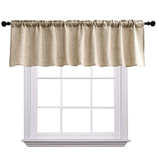 Product Cover Curtain Valances for Windows Burlap Linen Window Curtains for Kitchen Living Dining Room 58 x 15 inches Rod Pocket 1 Valance Coffee