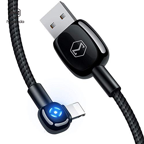 Product Cover Power Off/On Smart LED Auto Disconnect 90 Degree Right Angle Gamer Nylon Braided Sync Charge USB Data 4FT/1.2M Cable Compatible iPhone/iPad Pro/Air,iPad Mini,iPod (Black (iPhone), 4FT/1.2M)