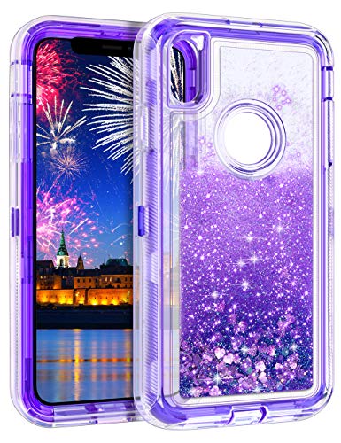 Product Cover WOLLONY iPhone Xs Max Case,Heavy Duty Liquid Bling Quicksand Glitter Case iPhone Xs MAX 360 Full Body Shockproof Hard Bumper Non-Slip Soft Clear Rubber Protective Cover (Purple