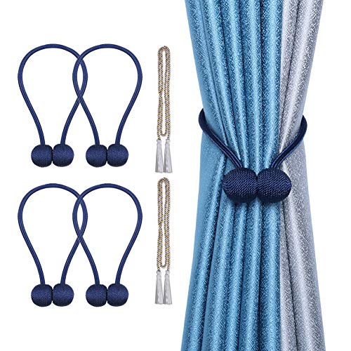 Product Cover cyrico Magnetic Curtain Tiebacks, Decorative Curtain Holdbacks Rope Holdbacks Convenient Drape Tie Backs for Thick Sheer Curtains Light Weight Drapes Outdoor and Indoor Curtains,Navy(4 Pack)