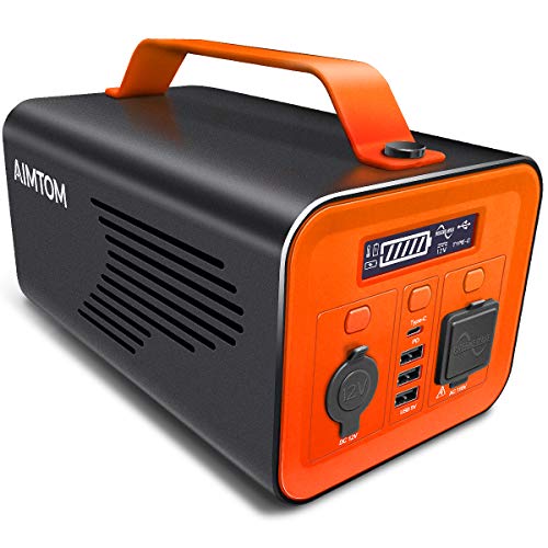 Product Cover AIMTOM 230Wh Portable Power Station, Solar Rechargeable Battery Pack, 110V 200W AC, 12V DC Carport, 60W USB-C Power Delivery, Pure Sine Wave Generator Alternative for Camping Travel RV Emergency