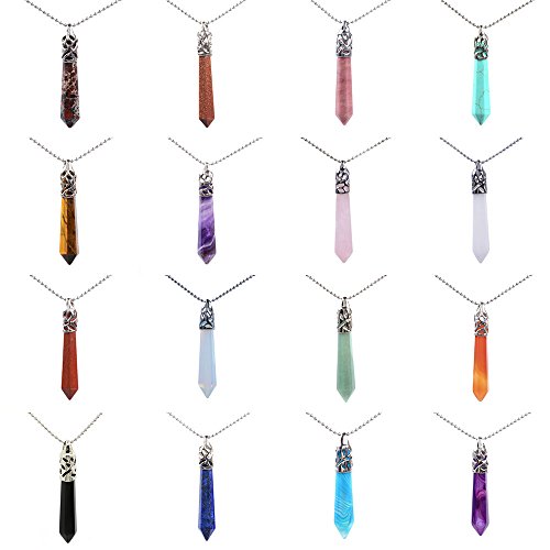 Product Cover Justinstones Gemstone Hexagonal Pointed Reiki Chakra Pendant Necklace 20 Inch