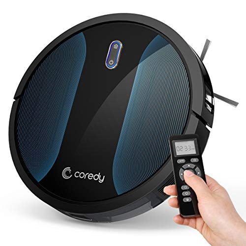 Product Cover Coredy Robot Vacuum Cleaner, Fully Upgraded, Boundary Strip Supported, 360° Smart Sensor Protection, 1400pa Max Suction, Super Quiet, Self-Charge Robotic Vacuum, Cleans Pet Fur, Hard Floor to Carpet
