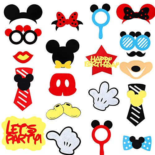 Product Cover MALLMALL6 Mickey Photo Booth Props Party Table Centerpieces Decorations Kids Birthday Party Favor Dress-up Accessories and Theme Party Decorations - 21 Count