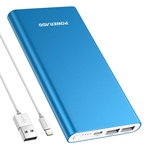 Product Cover POWERADD Pilot 4GS 12000mAh Portable Charger with 8-Pin Input, Power Bank Compatible with iPhone Xs/XR/X/8/8P/7/6S/6/SE/5/4S Samsung S9/S8/S7 and More, Blue (8 Pin Cable Included)