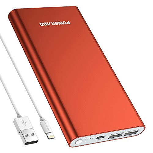 Product Cover POWERADD Pilot 4GS 12000mAh Portable Chargers with 8 Pin Input, Powerbank Compatible with Smartphones, Tablet and More, Coral Red (8-Pin Cable Include)