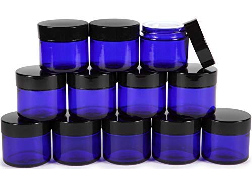 Product Cover Vivaplex, 12, Cobalt Blue, 2 Oz, Round Glass Jars, With Inner Liners And Black Lids