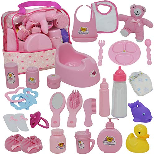 Product Cover Baby Doll Diaper Bag Set, Doll Feeding Set with Baby Doll Accessories Includes Doll Bottles