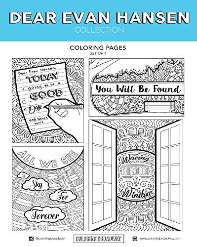 Product Cover Dear Evan Hansen Coloring Pages - Hand-drawn illustrations by Coloring Broadway. Printed on matte card stock. (8 1/2