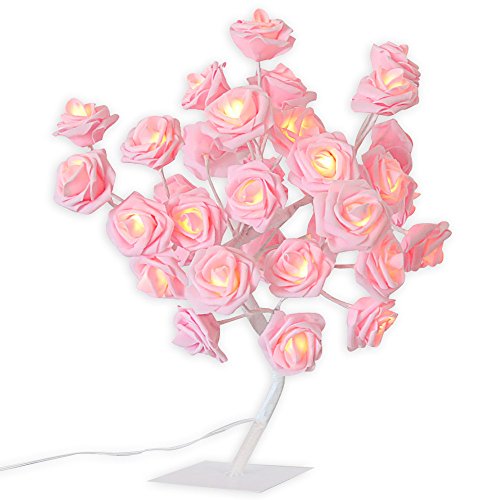 Product Cover Micozy Rose Pink Lamp Girls Bedroom Lamp Flower Desk Lamp Tree Light with AC Adapter for Party Wedding Living Room Home Indoor Decoration 24 Warm White LED Lights Mother's Day (Pink)